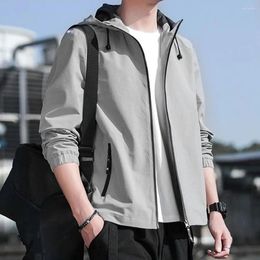 Men's Jackets Men Fall Spring Coat Smooth Pure Colour Hooded Outerwear Elastic Cuff Soft Loose Zipper Closure Cardigan Jacket