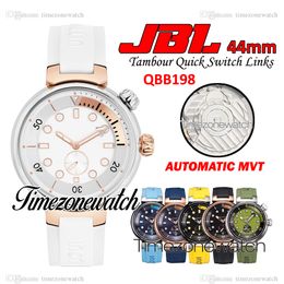 JBL 44mm Tambour Street Diver QBB198 Automatic Mens Watch QBB201 White Dial Two Tone Rose Gold Case Quick Switch Links Rubber Strap Watches Timezonewatch Z02D