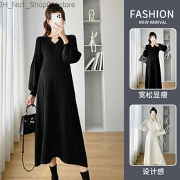 Maternity Dresses 720# Autumn Winter Knitted Maternity Sweaters Dress Elegant A Line Loose Clothes for Pregnant Women Pregnancy Clothing Q231102