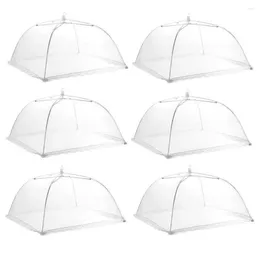 Dinnerware Sets 6pcs Collapsible Mesh Cover Tent Foldable Vegetable Protectors For Camping Picnic Home Kitchen White