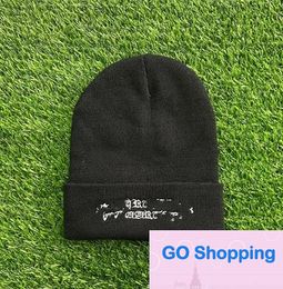 Winter Knitted Hat Women Embroidery Leather Patchwork Beanie Hat Men Top Quality