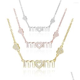 Pendant Necklaces Pendant Necklaces Mothers Day Mom Letter Crystal Heart Necklace For Mother Copper Chain Rhinestone Mama Je Dhgarden Dhwyn