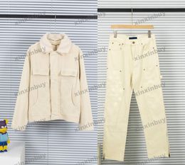 xinxinbuy Men designer Coat Jacket emboss Letter embroidery sets Denim cotton long sleeve women black khaki blue apricot M-3XL