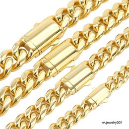 Beiyan Hip Hop Cubans Stainless Steel Necklace Box Clasp Men 18k Gold PVD Plated Curb Chain Cuban Link Chain