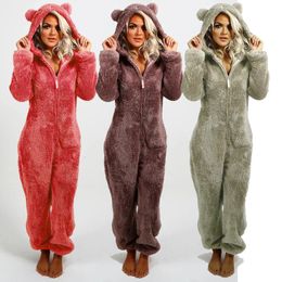 Women's Sleepwear Plus Size Coral Fleece Jumpsuit for Women Christmas Pajamas Pyjamas Winter Warm Women Hooded Onesies Sleepwear S-5XL 231101