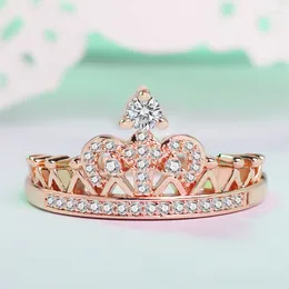 Cluster Rings In Silver Exquisite Princess Crown Ring For Ladies Rose Gold Zircon Engagement Birthday Jewellery Gift Tokyo Revengers