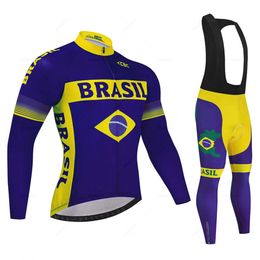 Cycling Jersey Sets Brazil Breathable Team Long Sleeve Set Bib Pants Ropa Ciclismo Bicycle Clothing MTB Bike Uniform Men Clothes 231102