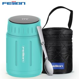 Lunch Boxes FEIJIAN Food Thermos Intelligent Temperature Display Vacuum Lunch Box 316 Stainless Steel Lunch Container 750ML Free Spoon 230331