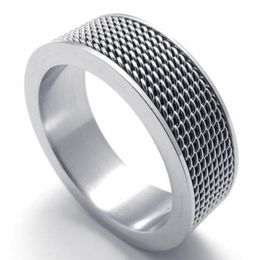 8MM Width 316L Stainless Steel Siliverish Popular Mesh Screen Wedding Band Ring SZ#6-12199S