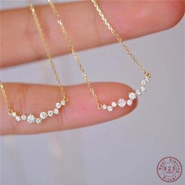 925 Sterling Silver Korean Version Simple Pave Zircon Smile Pendant Clavicle Chain Necklace Women Charm Wedding Jewelry2874