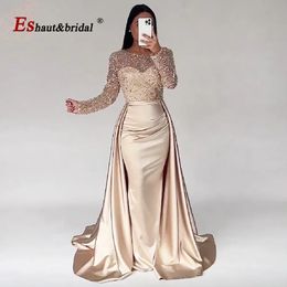 Urban Sexy Dresses Elegant Mermaid Satin Evening Night Dress for Women O Neck Long Sleeves Beads Sequin Formal Prom Wedding Party Gowns 231101