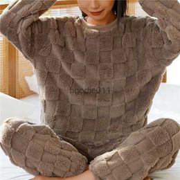 Women's Sleep Lounge Fleece Women Pyjamas Set Winter Sleepwear Solid Velvet 2 Piece Pant Home Suit Fluffy Casual Pyjamas Warm O-neck Night Wear 2024 L231102