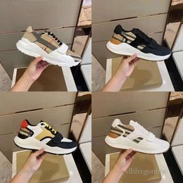 Fashion Men Shoe Eather Designer Casual Shoes Gradient Technical Fabric Sneakers Brown Black White Green Gum Grey Orange burrberry Shoes