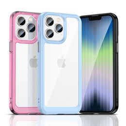 Clear Acrylic Hard Phone Case For iPhone 15 14 13 12 Mini 11 Pro XS Max X XR 7 8 14Plus Candy Color TPU Bumper Rugged Shockproof Back Cover