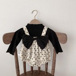 Rompers 2023 Autumn Baby Girl Sleeveless Dot Print Bow Bodysuit Infant Jumpsuit Long Sleeve T Shirts Cute Toddler Outfits 0-24M