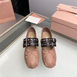 Mirror Quality Women Ballet Shoes Flat Sandals Buckle Solid Lady Pumps Genuine leather Fashion Slides Sweetie Bow Casual Dress shoes With box EU 35-40