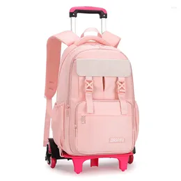 School Bags 2/6 Wheels High Quality Girls Trolley Backpack Schoolbag With Orthopedic For Children Rolling Bag