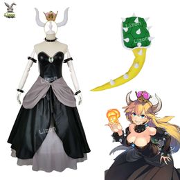 Bowsette Princess Bowser Peach Sabre Lily Cosplay Costume Dress Set with Horn and Turtle Shell Halloween Costumes for Women cosplay