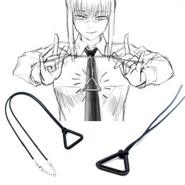 Pendant Necklaces Anime Chainsaw Man Necklace Denji Pochita Triangular Pull Ring Prop Choker Leather Chain Fans Cosplay Jewelry