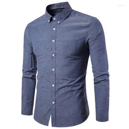 Men's Casual Shirts Fashion Cotton Men Dress Shirt Long Sleeve Slim Fit Cow Boy Solid Business Office Male Top High Quality Plus Size