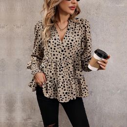 Women's Blouses 2023 Fall Fashion V-Neck Long Sleeve Ruffle Leopard Print Blouse Temperament Elegant Shirts For Women