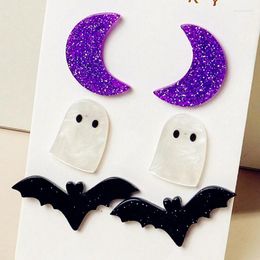 Dangle Earrings 3Pair/Set Acrylic Halloween Stud Earring For Women Cute Cartoon Purple Glitter Moon Ghost Bat Party Jewellery Sets