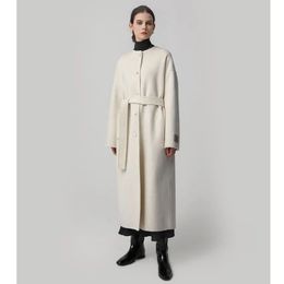 Women's Wool Blends Naizaiga 100 Australian black cream yellow and wool rabbit hair white long double sides belt Women coat SM18 231101