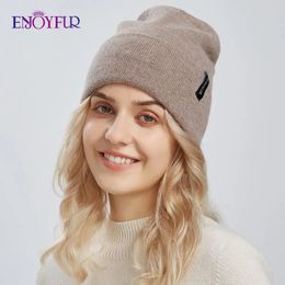 Beanie/Skull Caps ENJOYFUR Women Winter Hats Cashmere Wool Knit Beanie Hat Soft Warm Double Layer Unisex Cuffed Slouchy Beanie Ski Cap 231102