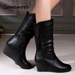 Boots Comemore Thick-soled Boots Women Spring Autumn Mid-tube Short Boot Women's Heeled Warm Shoes Leather Casual High Heels 231102