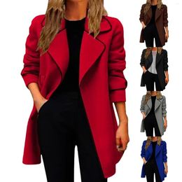 Women's Jackets Women Faux Woolen Jacket Fall And Winter Fashion Long Coat Wool Peacoat Shawl Collar