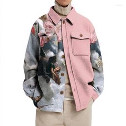 Men's Jackets Men Tideway Casual Lapel Trend Print Autumn Shirt Jacket 2023 Winter Long Sleeve Single Breasted Coat Men's Abstract Line
