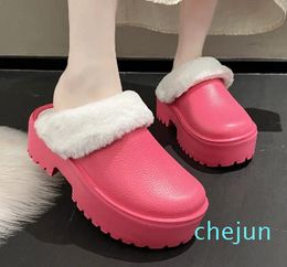 Women Waterproof Fur Cotton Cover Velvet Insole Fluff Warm Shoes