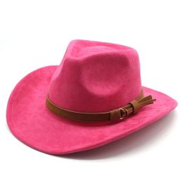 Suede Fedora Hats for Women Men Woollen Western Cowboy Hat Autumn Winter Jazz Church Sombreros De Mujer Outdoor Travel Sun Cap