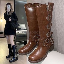 Miui shoe Autumn and Winter Spicy Girls 2023 miui New Long Tube Knight Leg Set Punk Fashion Personalised Brown Women's Boots Motorcycle Women's Boots