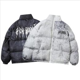 Men's Down Parkas Men Hip Hop Oversize Padded Bomber Jacket Coat Streetwear Graffiti Parka Cotton Harajuku Winter Outwear 231101