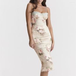 Casual Dresses Sexy Party Dress Floral Print Spaghetti Strap Sleeveless Slim Fit Slit For Cocktail Nightclub Summer Women Clothing