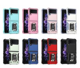 Shockproof Armour PC Siclione TPU Protective Case For Samsung Galaxy Flip 5 Flip 4 Z Flip 3 5G with Ring Stand