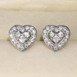 Small Heart Stud Earrings Piercing Ear Accessories Women Inlaid Shiny Cubic Zirconia Chic Earrings Love Jewelry