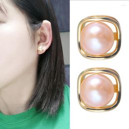 Stud Earrings Classic Princess Pink Color 6-7mm Round Pearl Fashion Elegant Handmade Jewelry Gifts