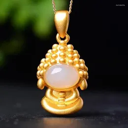 Pendants Natural White Jade Gold Buddha Pendant 925 Sterling Silver Necklace Women Nephrite Hetian Jades Feng Shui Charm Necklaces