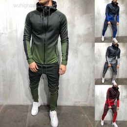 Zogaa 2018 Brand Men Tracksuit 2 Piece Set 3d Gradient Colour Casual Hoodies Sweatshirt and Pants Sportswear Joggers Sets