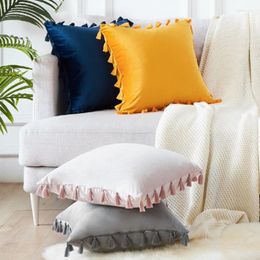 Pillow Luxury Blue Velvet Cover Case With Tassel Home Decorative Sofa Throw Pillows