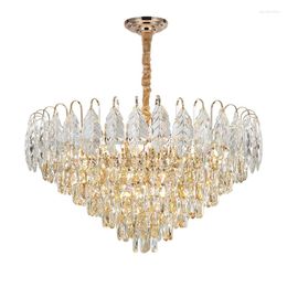 Chandeliers Leaf Crystal Dimmable LED Lustre Gold Chandelier Living Room Decor Luxury Home Appliance Upscale