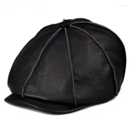 Berets Arrival 2023 Winter Men/Woman Genuine Leather Black/Brown Cowboy Caps Quality Cowhide Painter Hats Street Casquette