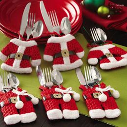 Christmas Decorations 6x Santa Suit Cutlery Holder Tableware Silverware Bag