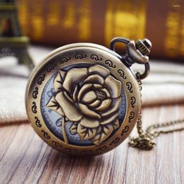 Pocket Watches Luxury Flower Carving Case Quartz Watch For Men Women Gifts Present Fob Chain Pendant Male Necklace Clock