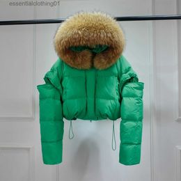 Women's Down Parkas Janveny Big Real Raccoon Fur Hooded Waterproof Winter Short Puffer Coat Sles Detachable Women Duck Down Jacket Fe Parkas L231102