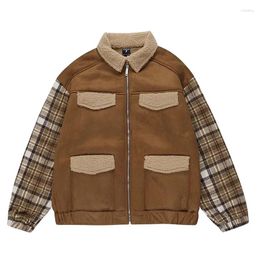 Men's Jackets Vintage Plaid Patchwork Thicken Cotton Jacket For Men And Women's Winter Loose Couple Warm Coat