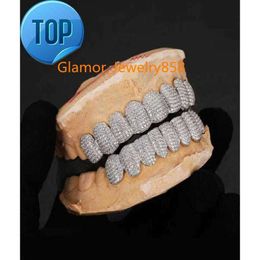 Exclusive customization Moissanite Teeth Grillz iced out Hop 925 Silver decorative braces Real Diamond Bling Tooth Grills For Men 1520787