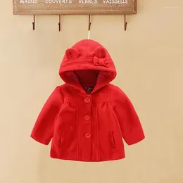 Jackets Autumn Children Coat Tweed Long Sleeve Solid Colour Bear Ear Hooded Single Breasted Jacket Winter Girls Outwear Kids Clothes 2-7T